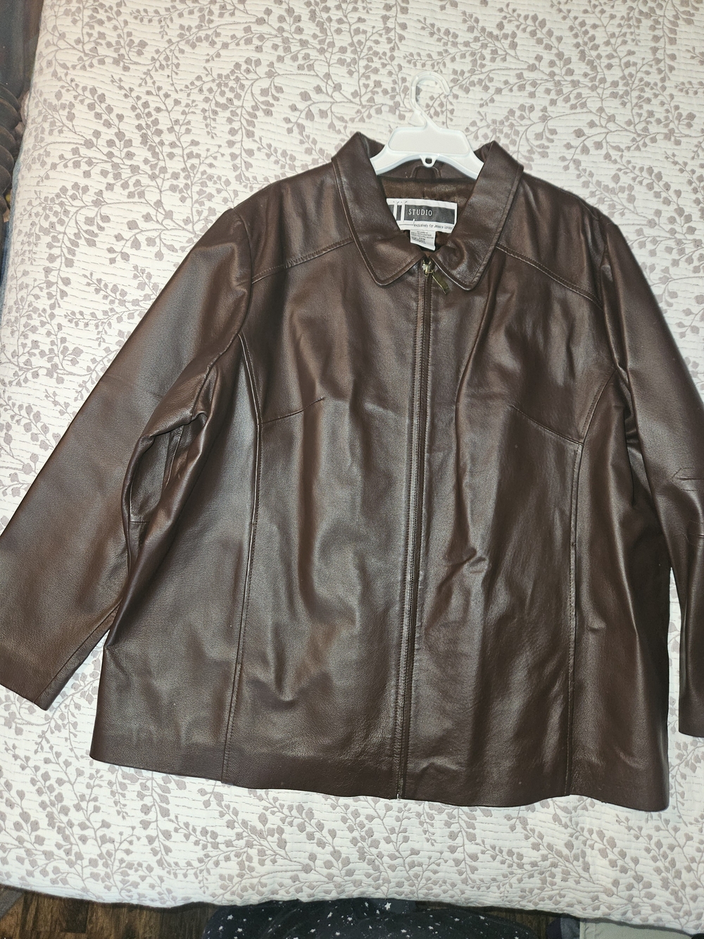 Jessica London Brown Leather Zip-Front Jacket